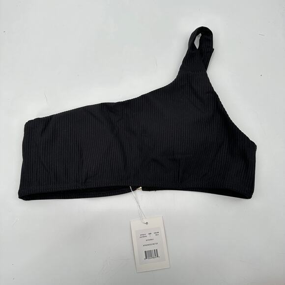 ANDIE SWIM NWT Wyndwood One Shoulder Rib Swim Bikini Top in Black // L - Picture 3 of 7